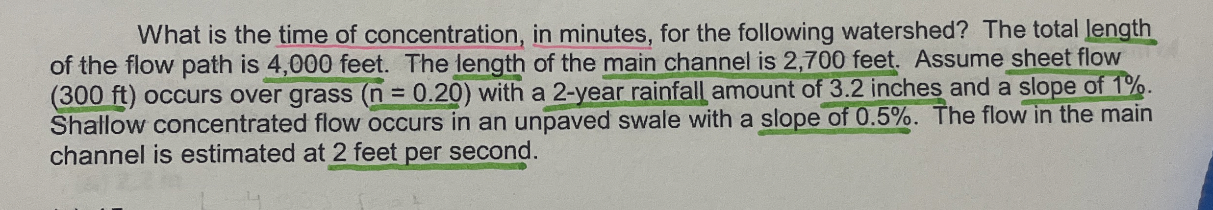 What is the time of concentration, in minutes,