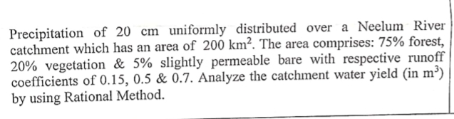 Precipitation of 2 0 cm uniformly distributed