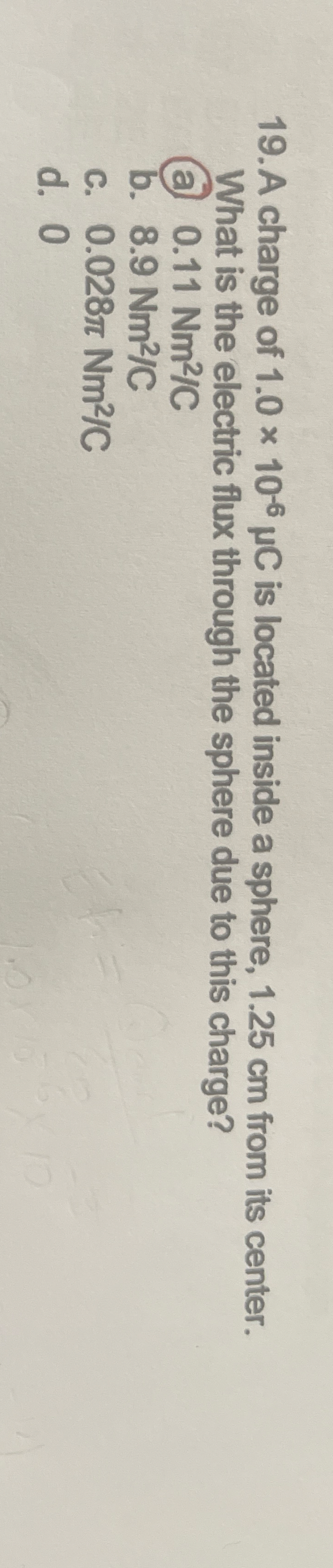 A charge of 1 . 0 1 0 - 6 C is located inside a