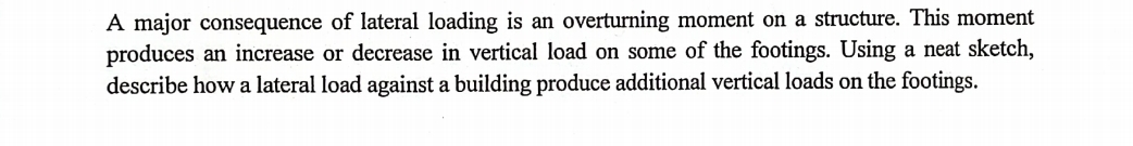 A major consequence of lateral loading is an