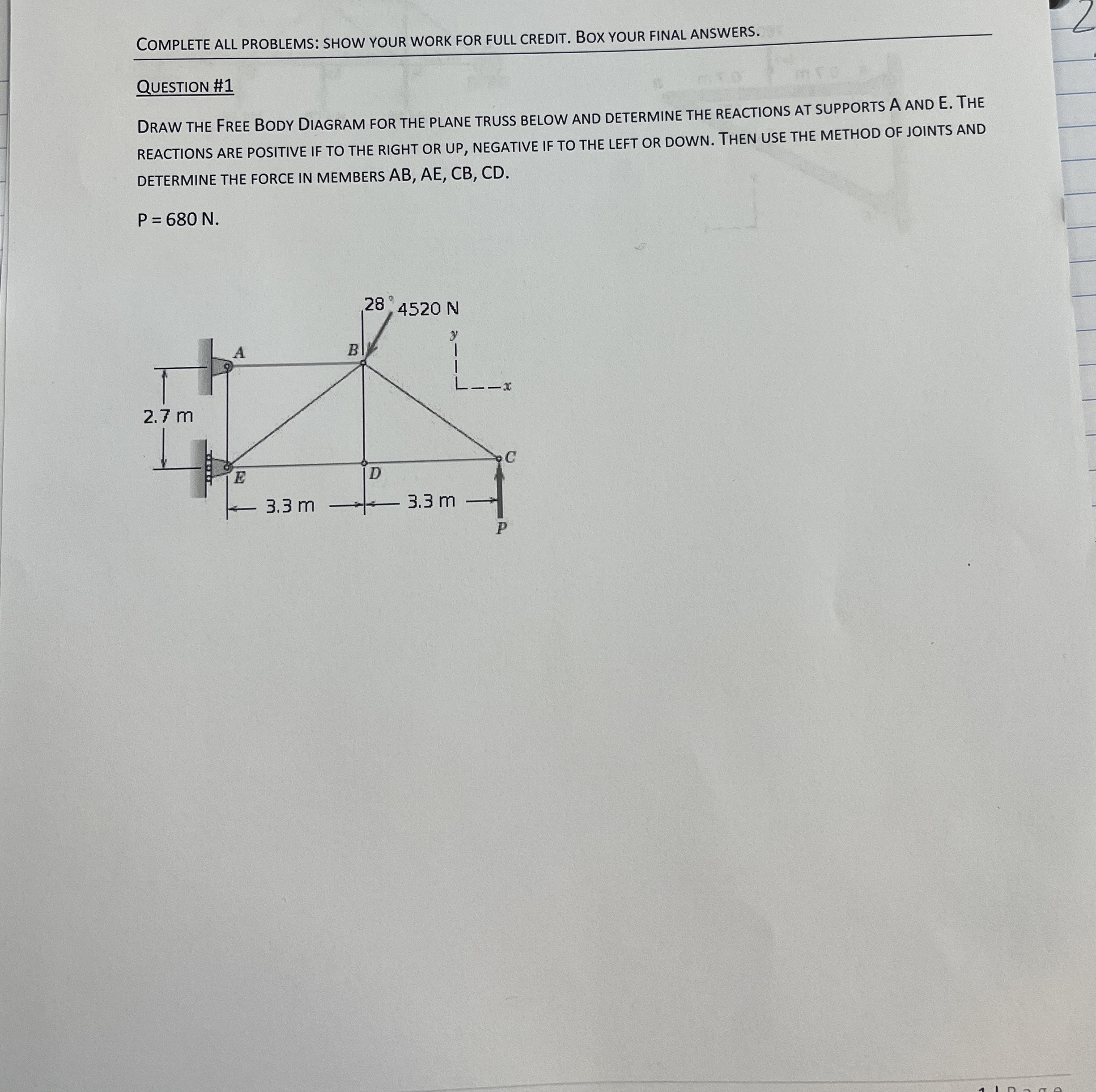 COMPLETE ALL PROBLEMS: SHOW YOUR WORK FOR FULL