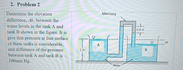 Problem 2 Determine the elevation difference, h ,