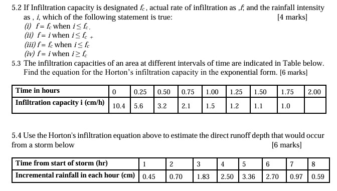 5 . 2 If Infiltration capacity is designated f _