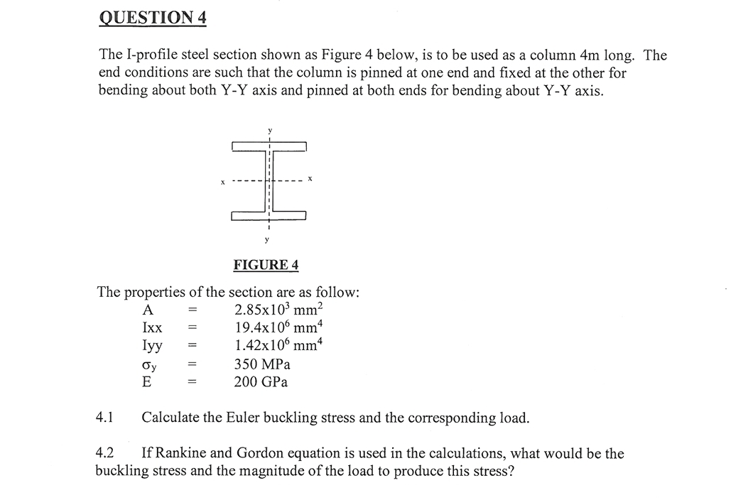 QUESTION 4 The I - profile steel section shown as