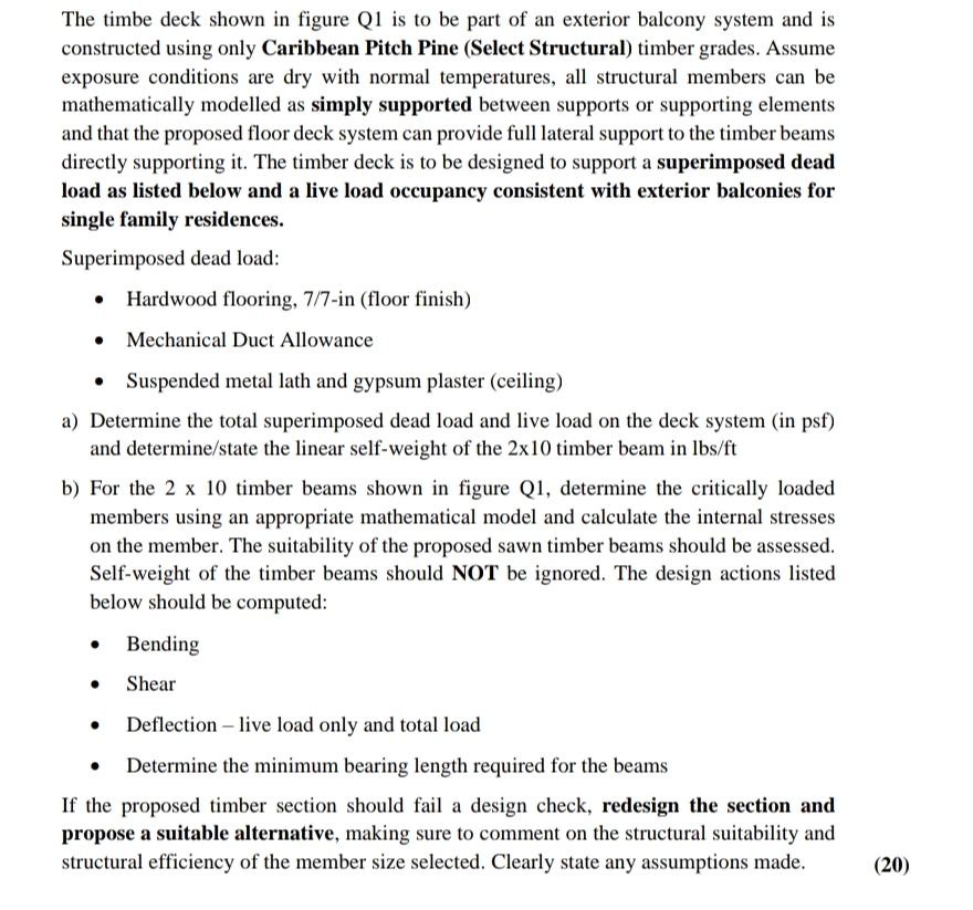 The timbe deck shown in figure Q 1 is to be part