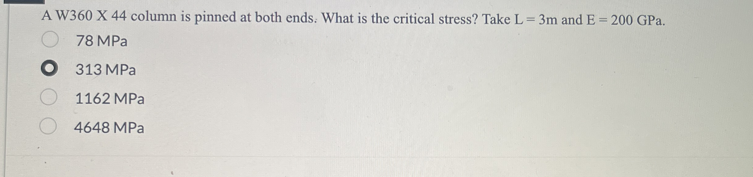 A W 3 6 0 X 4 4 column is pinned at both ends.