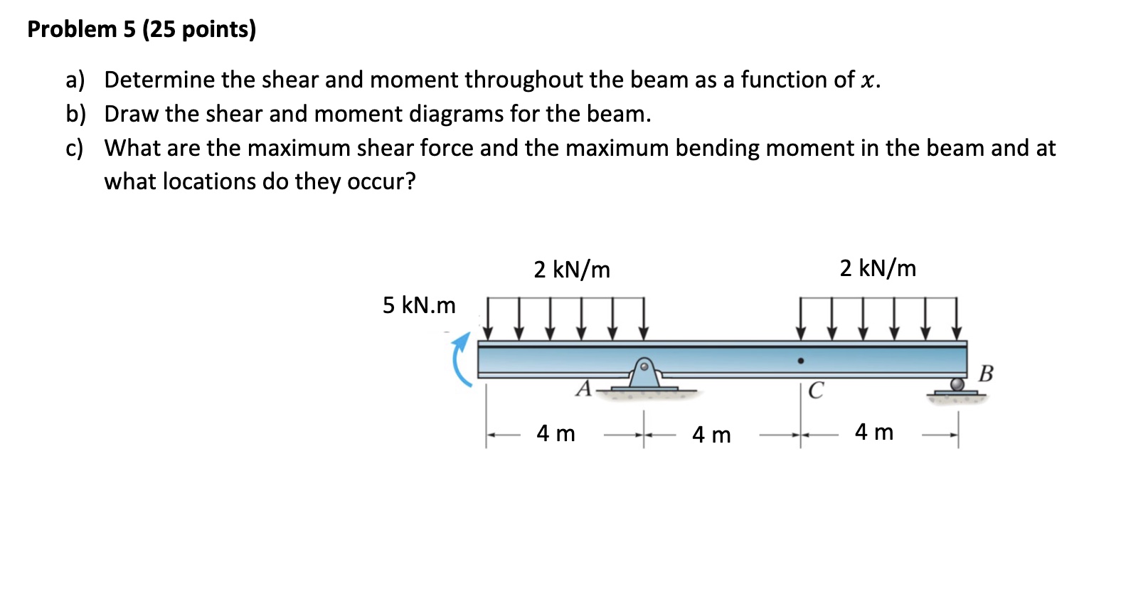 Problem 5 ( 2 5 points ) a ) Determine the shear