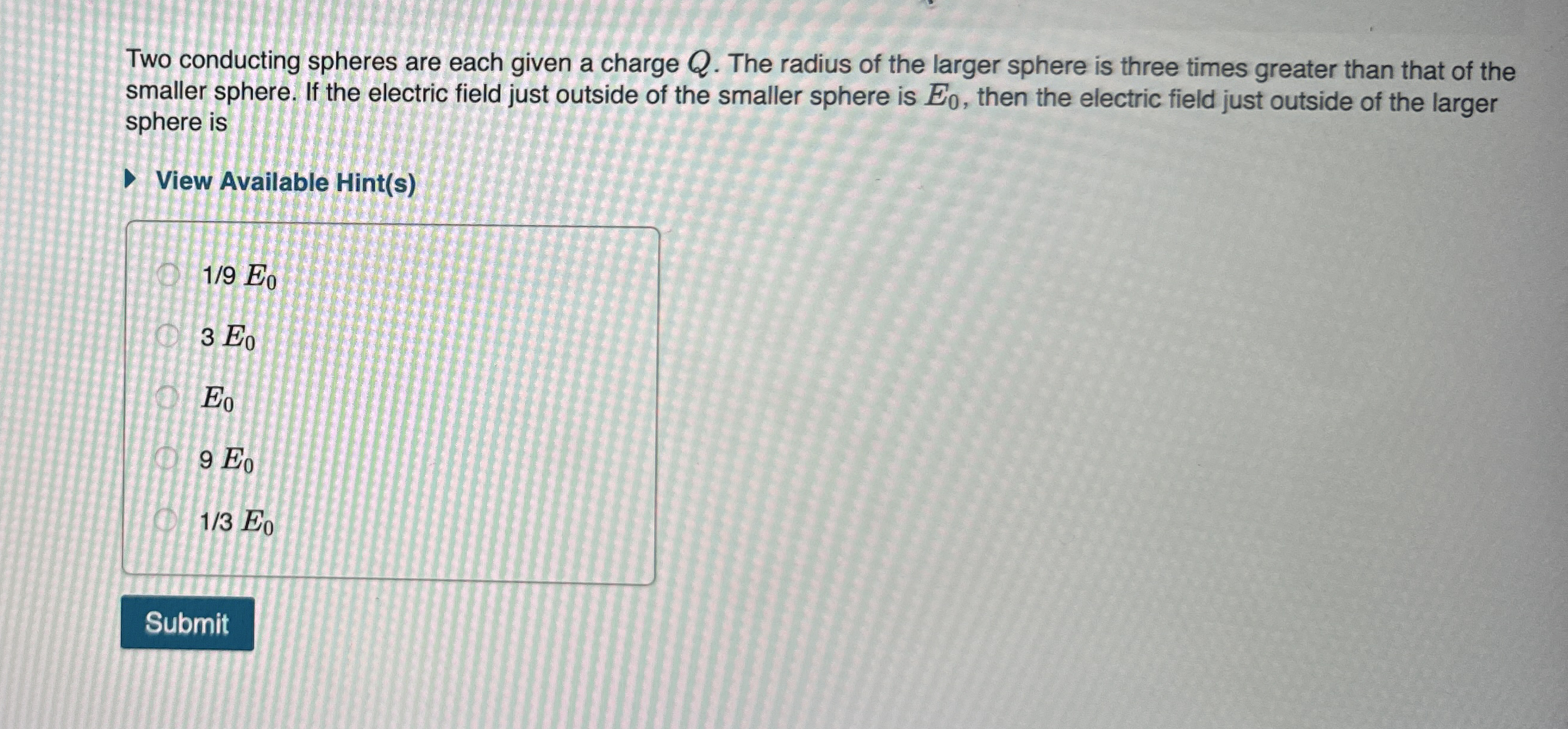 Two conducting spheres are each given a charge Q