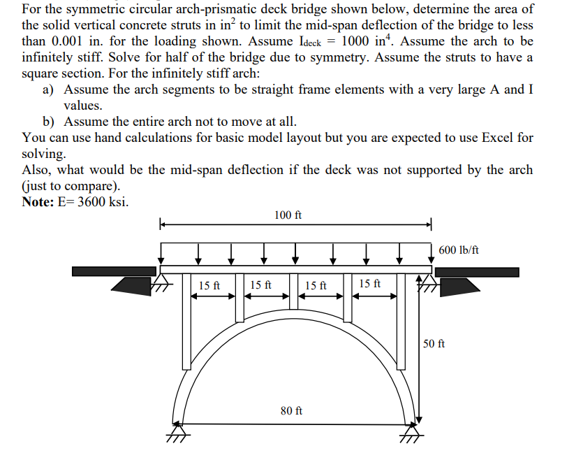 For the symmetric circular arch - prismatic deck