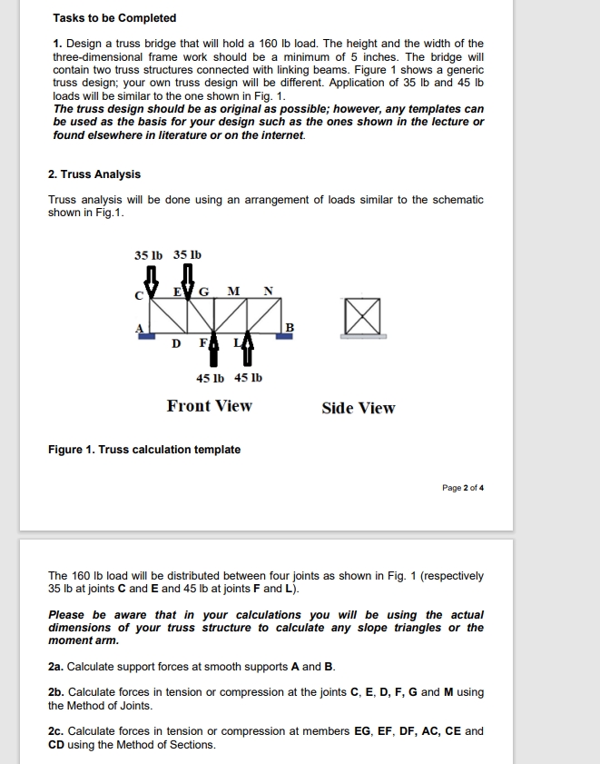 Tasks to be Completed 1 . Design a truss bridge