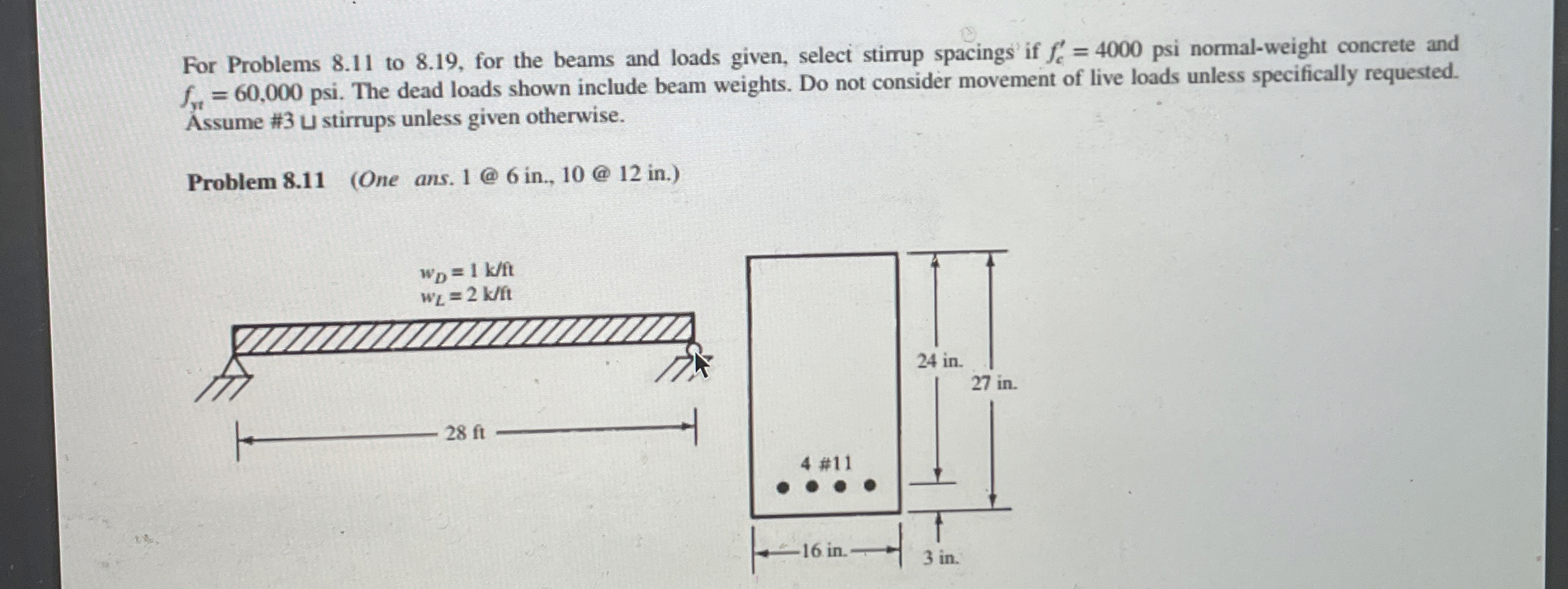 For Problems 8 . 1 1 to 8 . 1 9 , for the beams