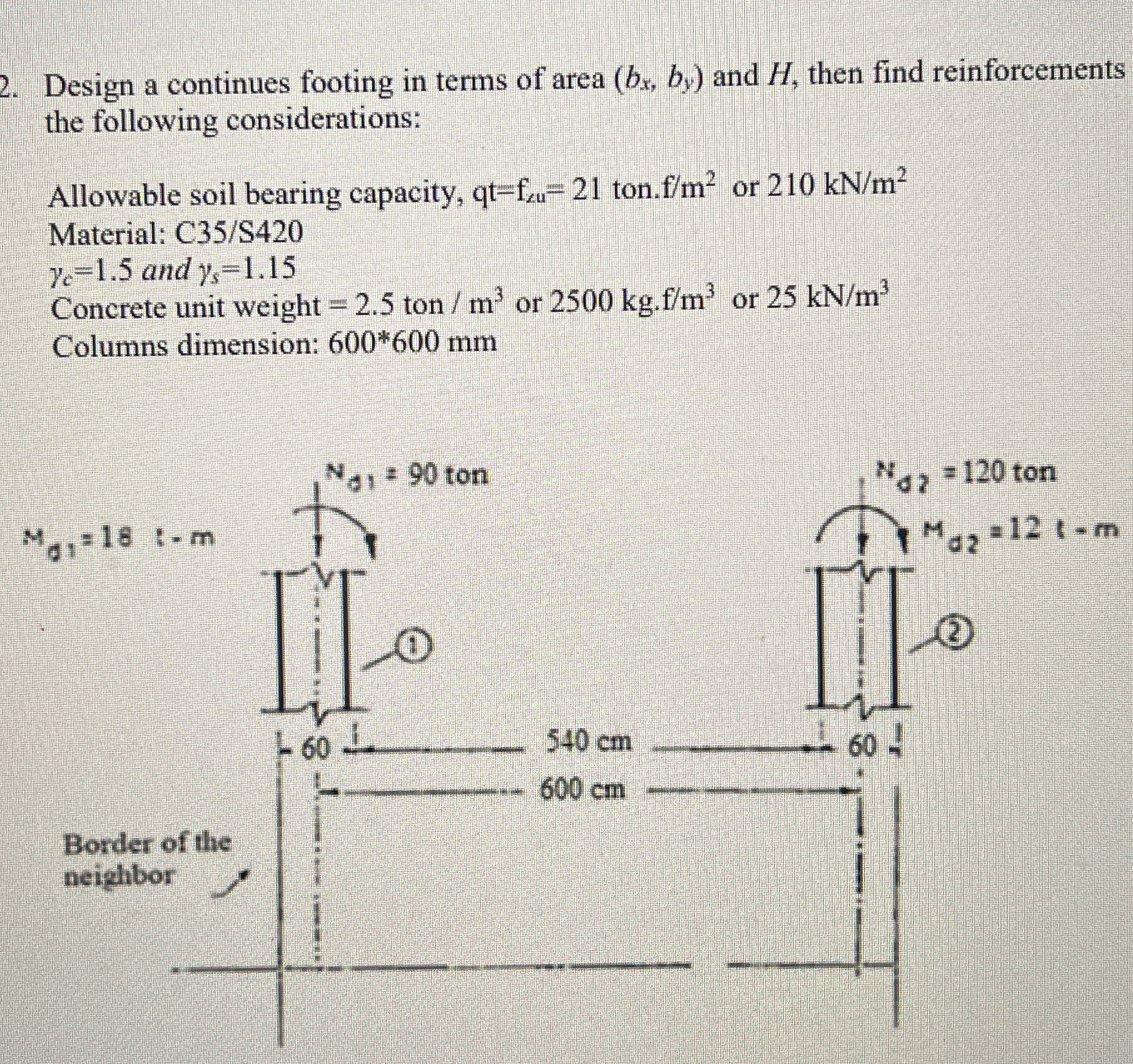 Design a continues footing in terms of area ( b x