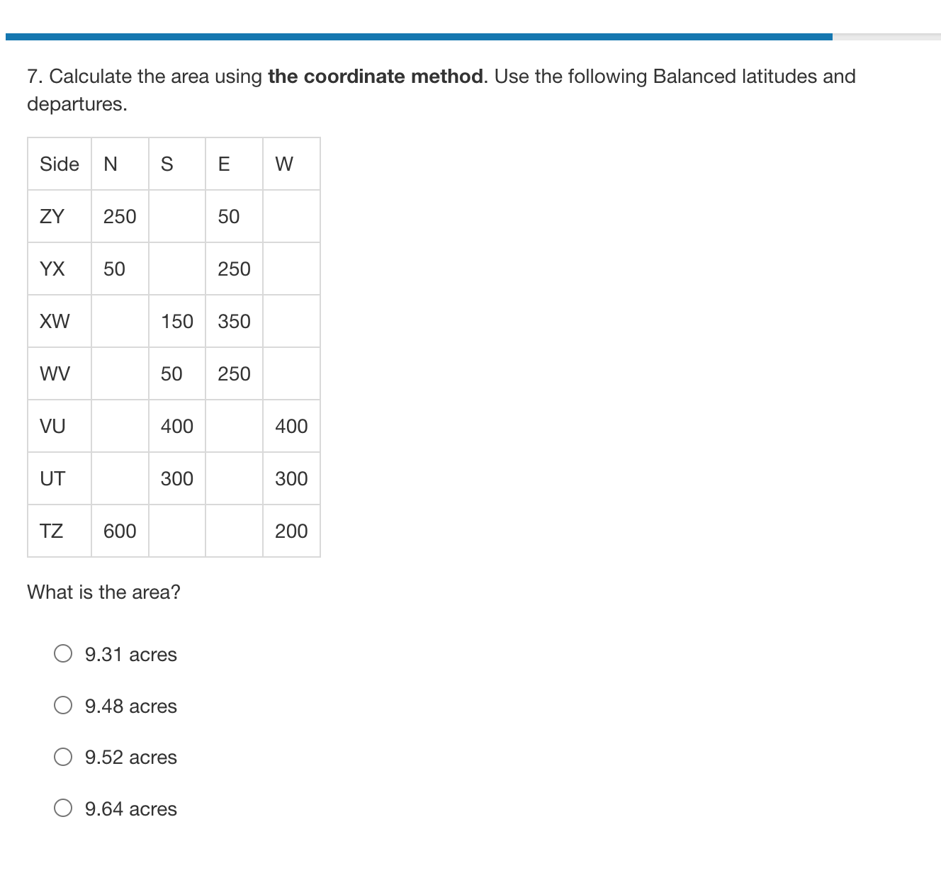 7 . Calculate the area using the coordinate