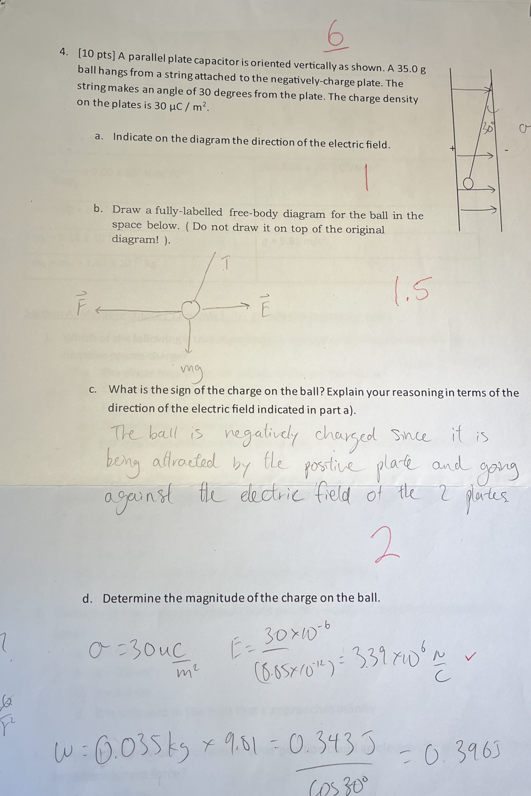 [ 1 0 pts ] A parallel plate capacitor is