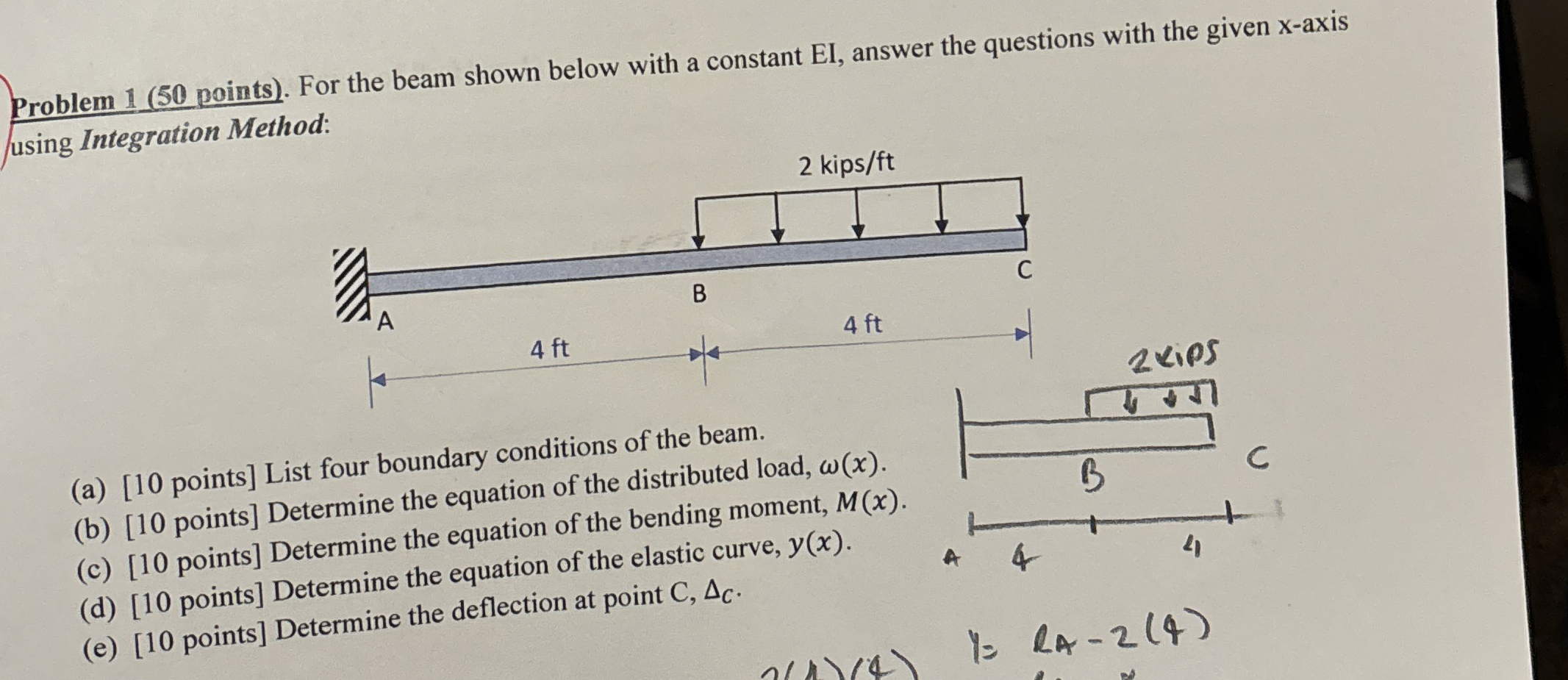 Problem 1 ( 5 0 points ) . For the beam shown