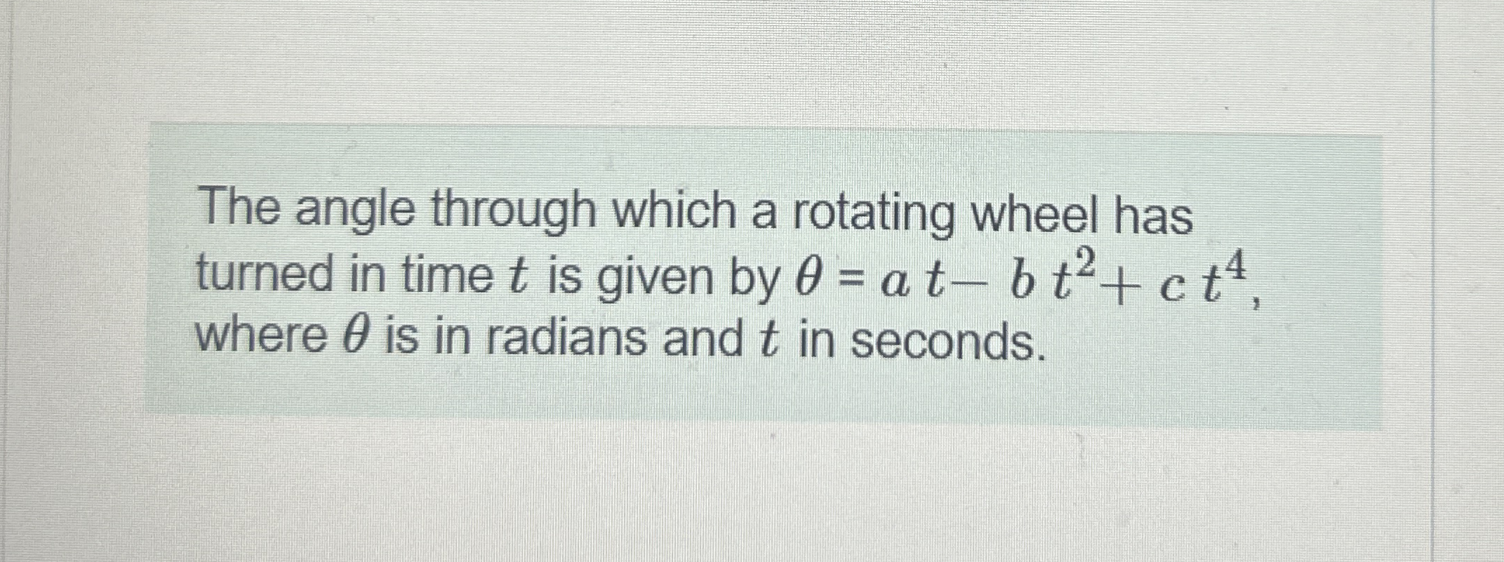 The angle through which a rotating wheel has