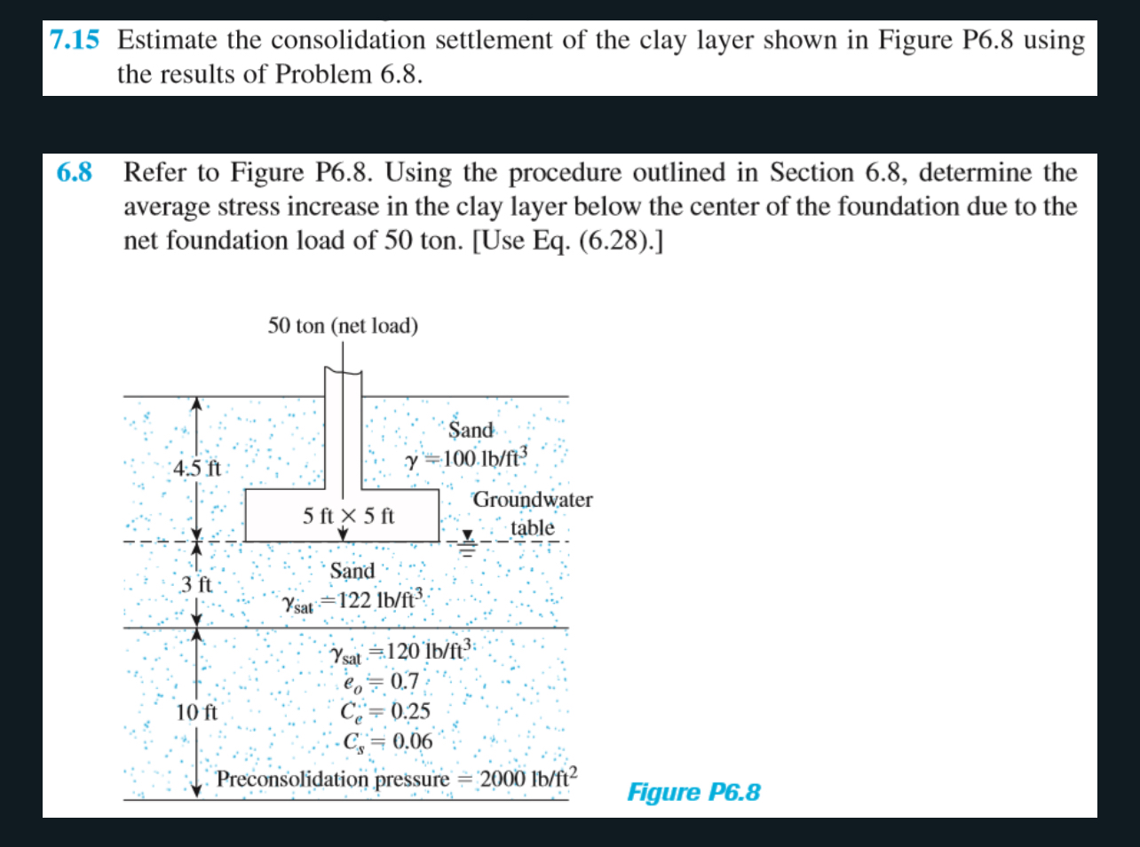 7 . 1 5 Estimate the consolidation settlement of