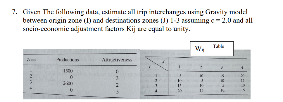 7 . Given The following data, estimate all trip