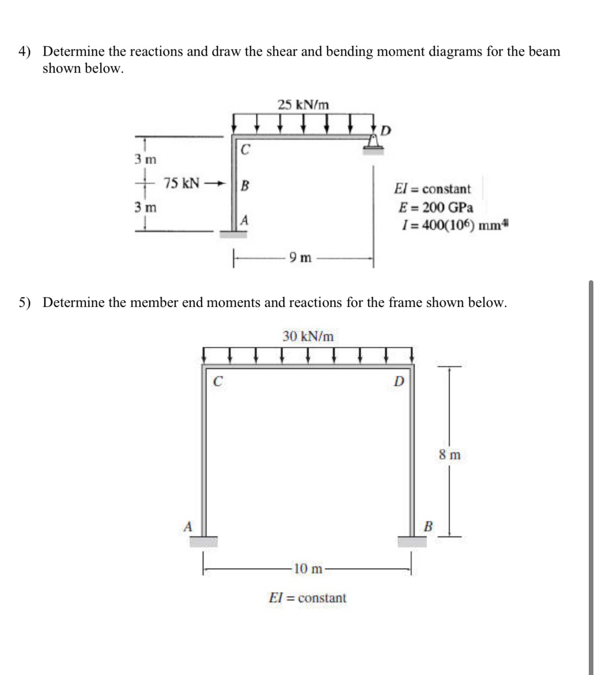 Determine the reactions and draw the shear and