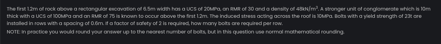 The first 1 . 2 m of rock above a rectangular