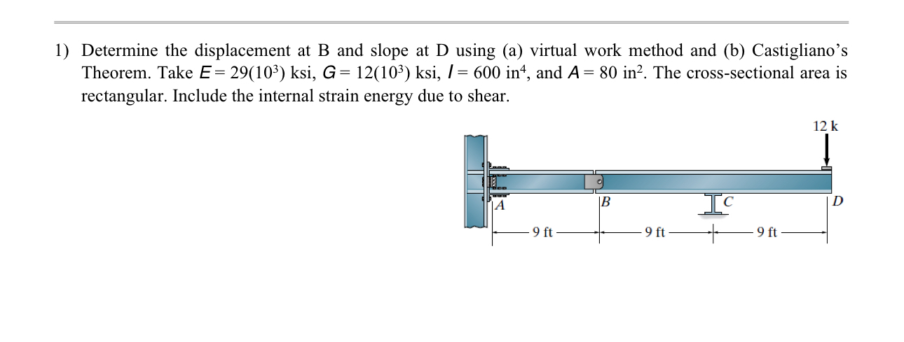 Determine the displacement at B and slope at D