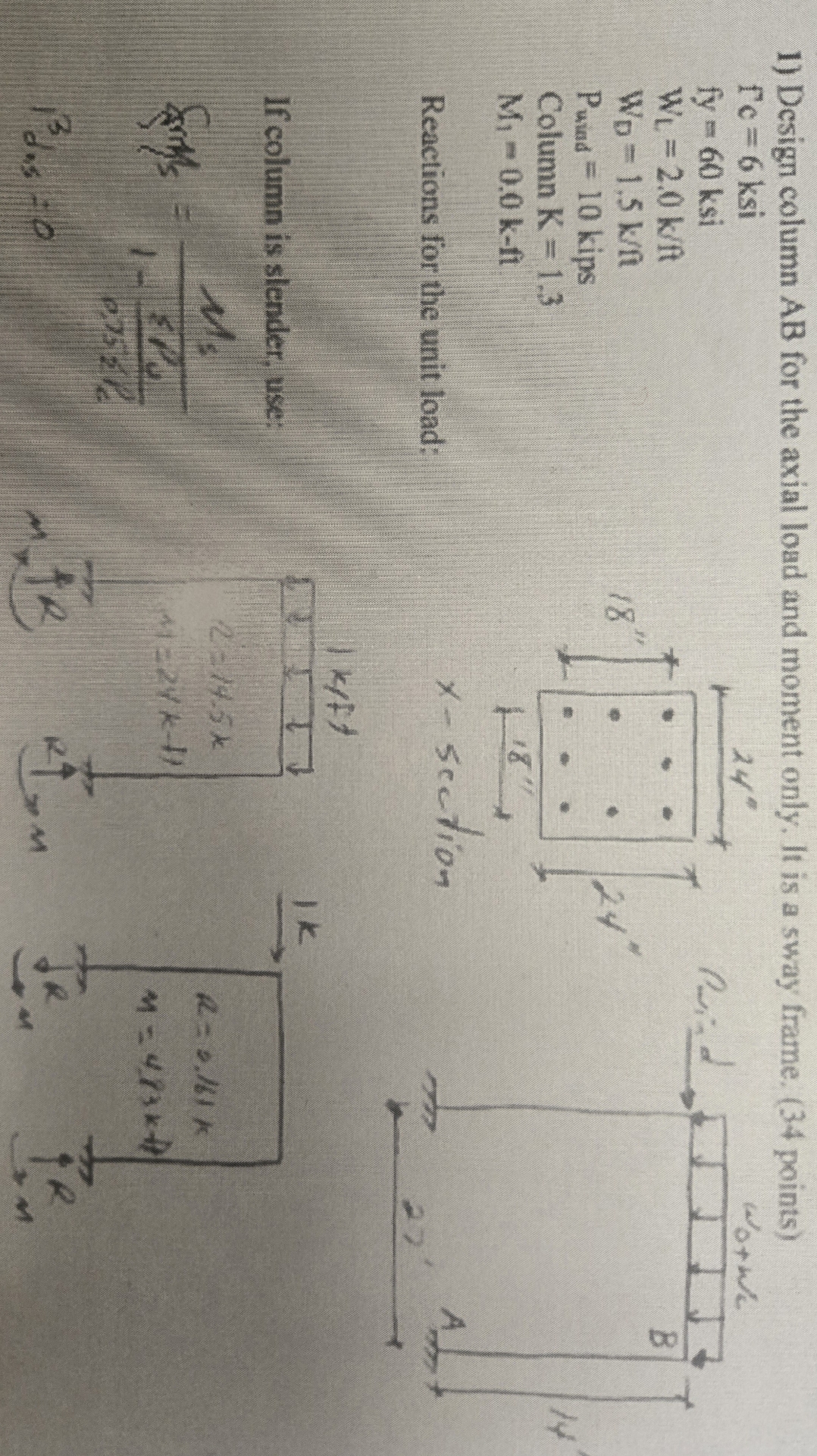 Design column A B for the axial load and moment