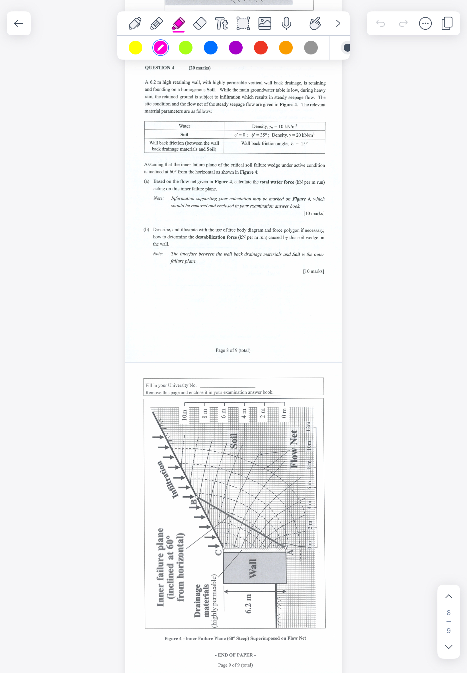 QUESTION 4 ( 2 0 marks ) A 6 . 2 m high retaining