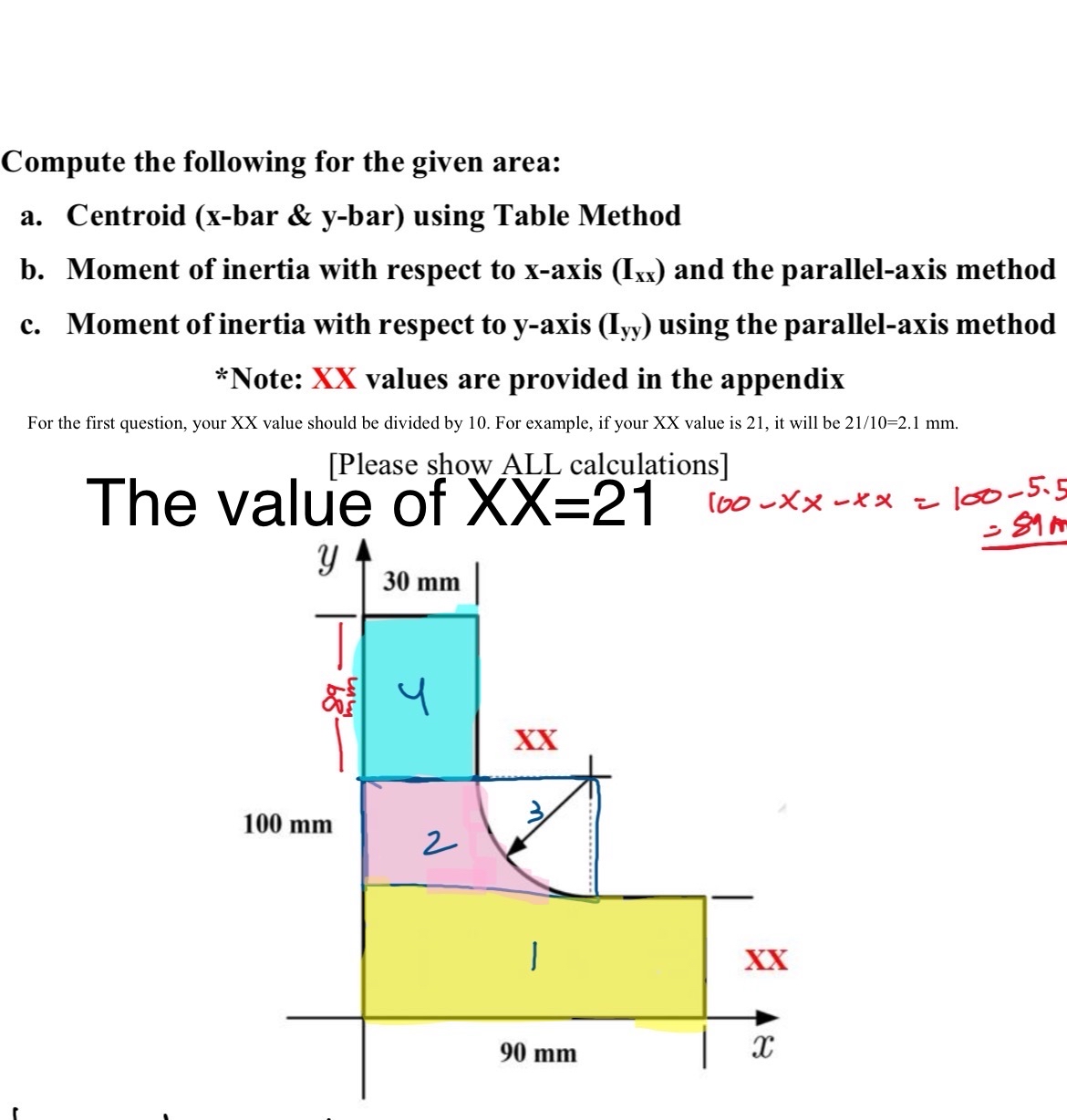 Compute the following for the given area: a .