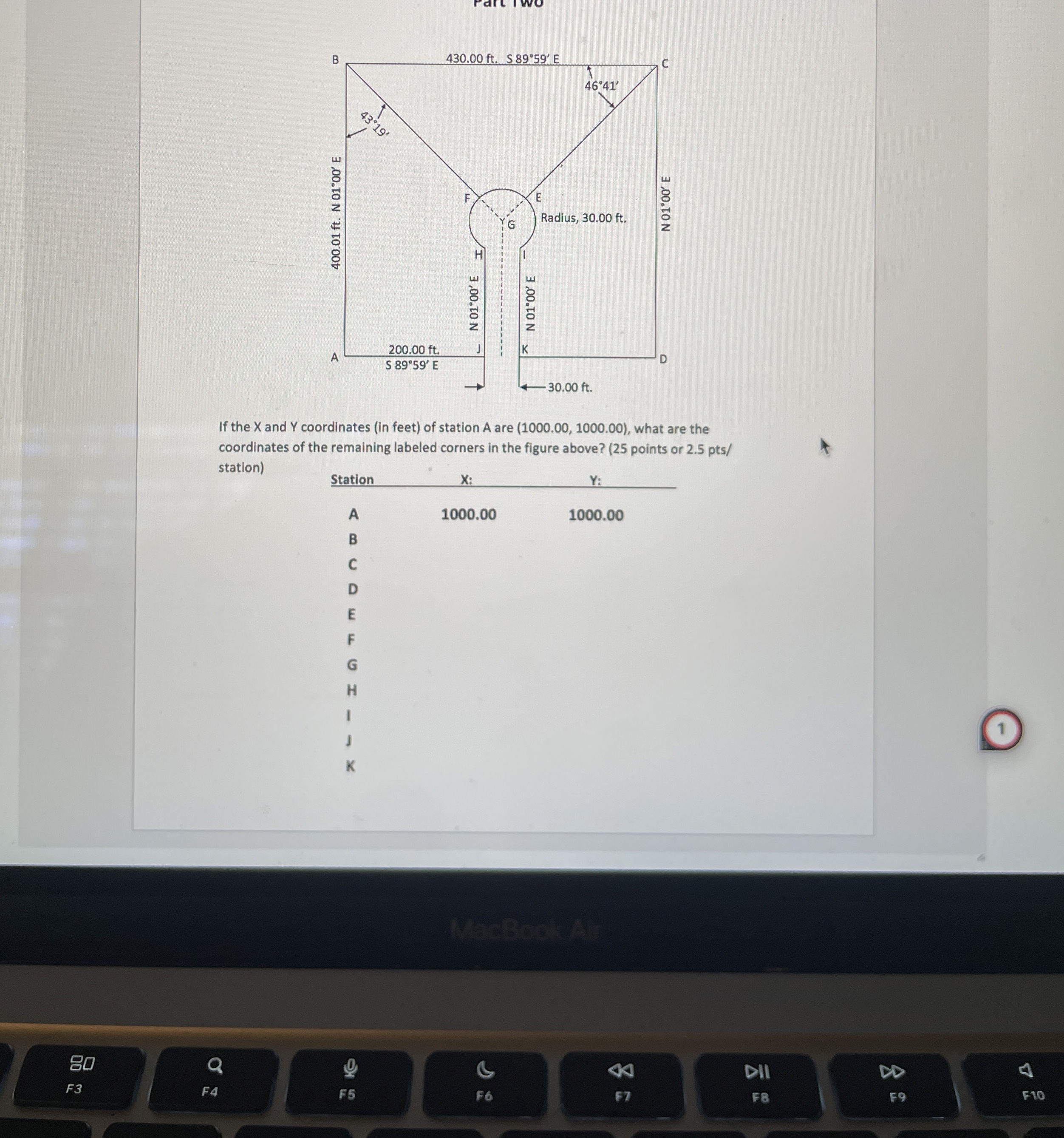 If the x and Y coordinates ( in feet ) of station
