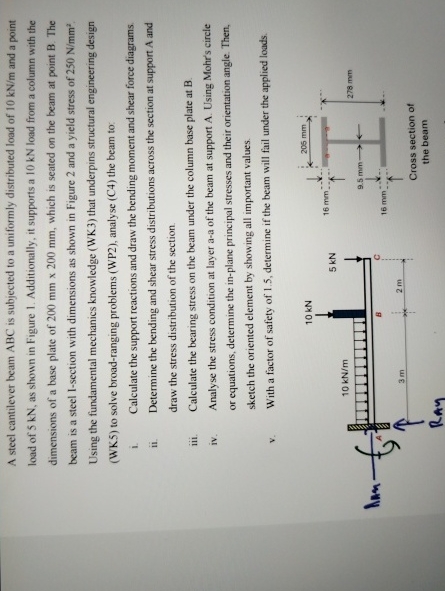 A steel cantilever beam \ ( A B C \ ) is