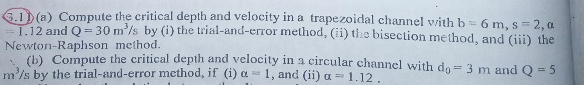 ( 9 . 1 ) ( a ) Compute the critical depth and
