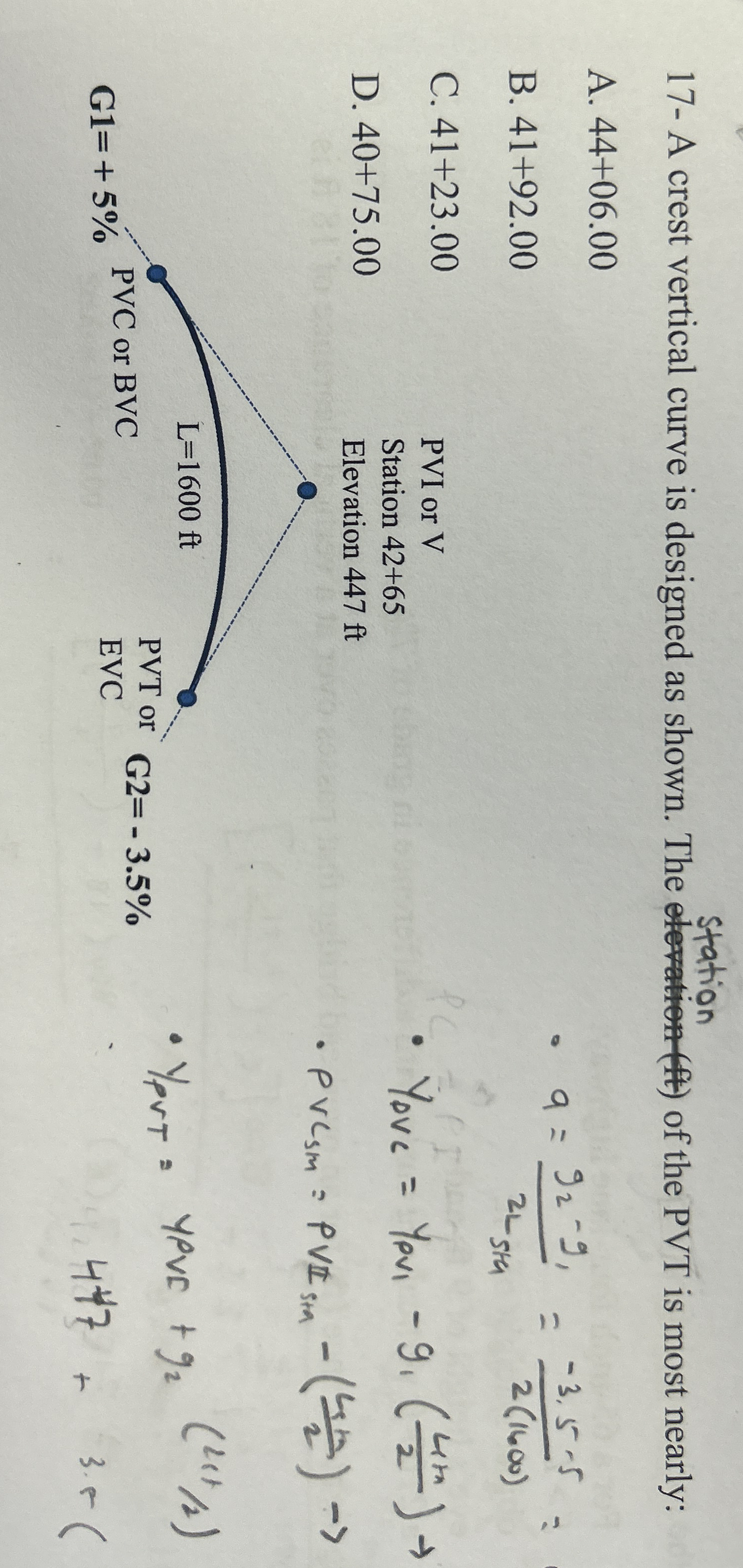 1 7 - A crest vertical curve is designed as