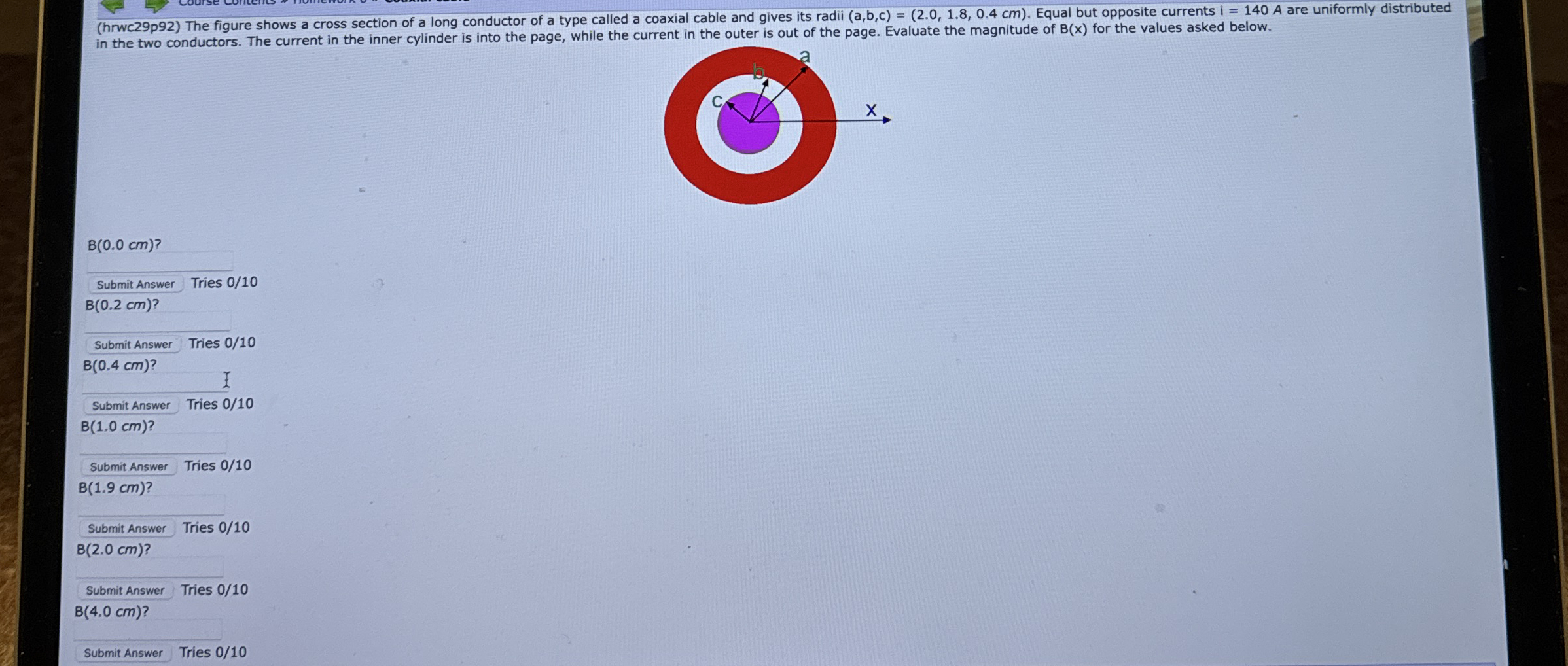 in the two conductors. The current in the inner