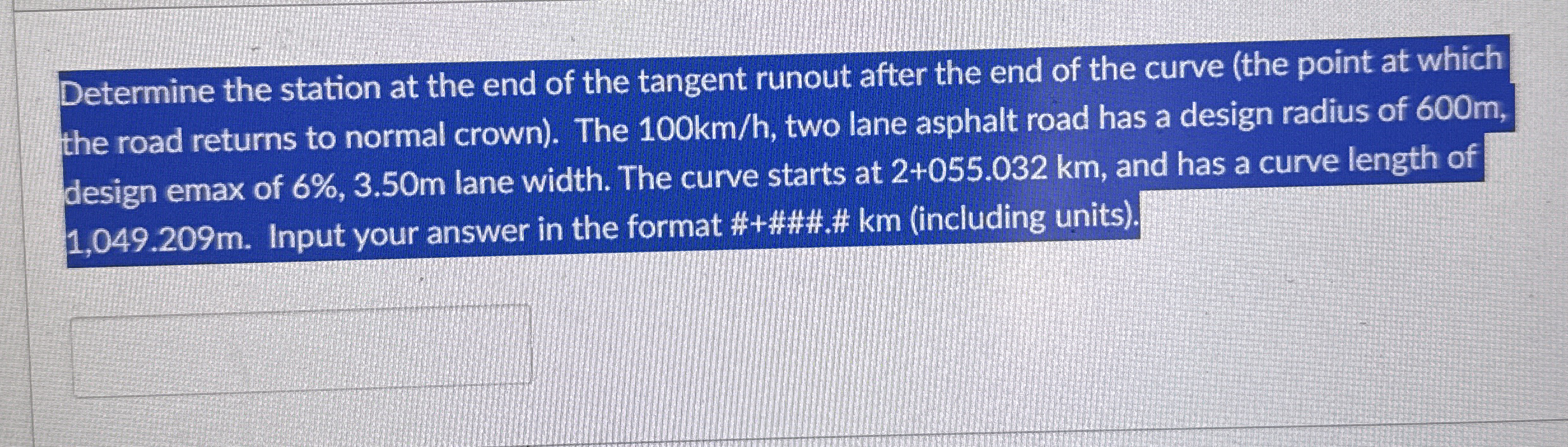 Determine the station at the end of the tangent