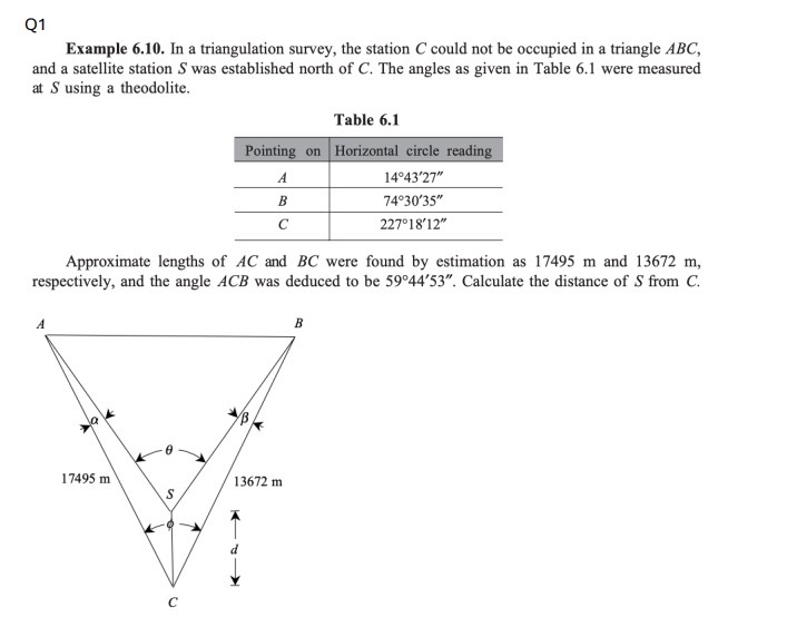 Q 1 Example 6 . 1 0 . In a triangulation survey,