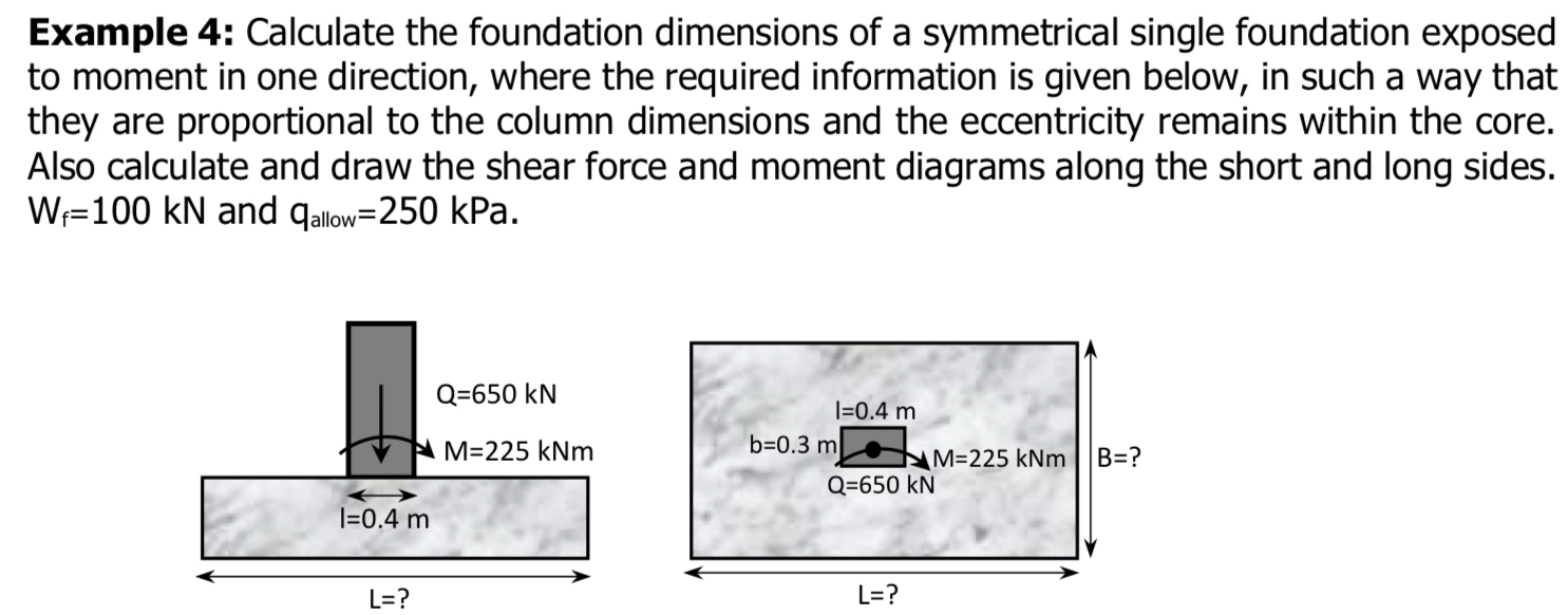 Example 4 : Calculate the foundation dimensions