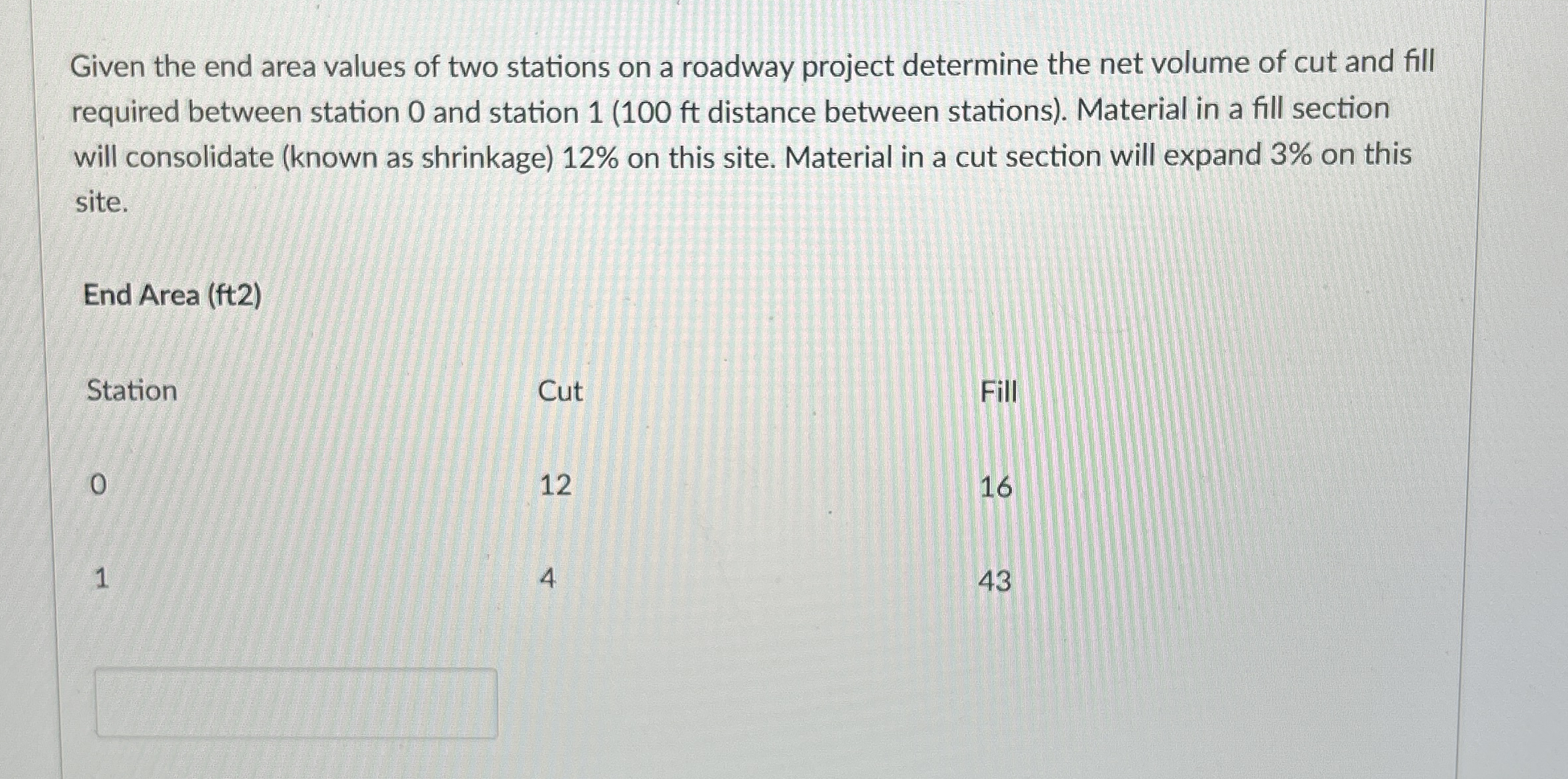 Given the end area values of two stations on a