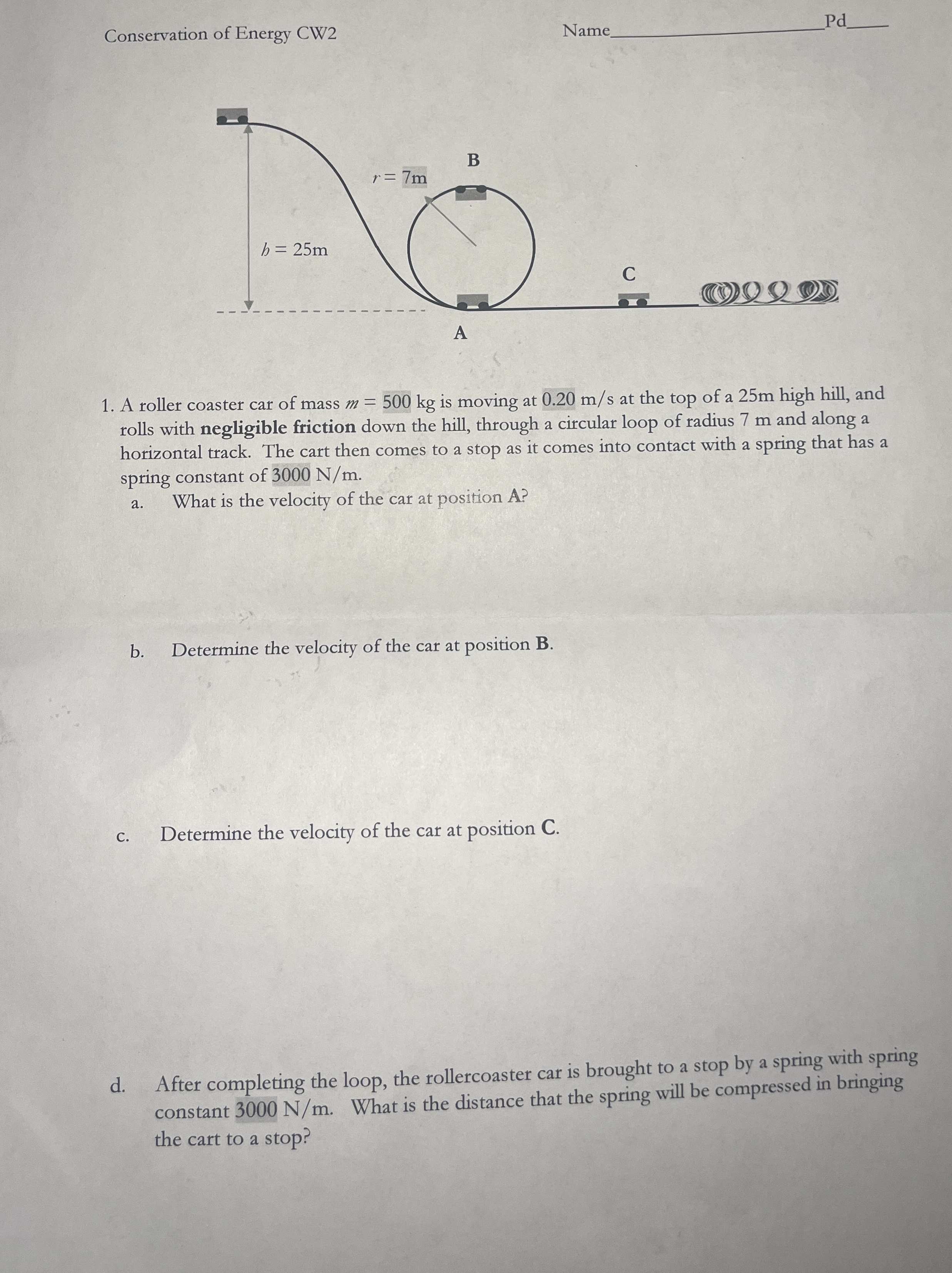 Conservation of Energy CW 2 Name q , Pd q , A