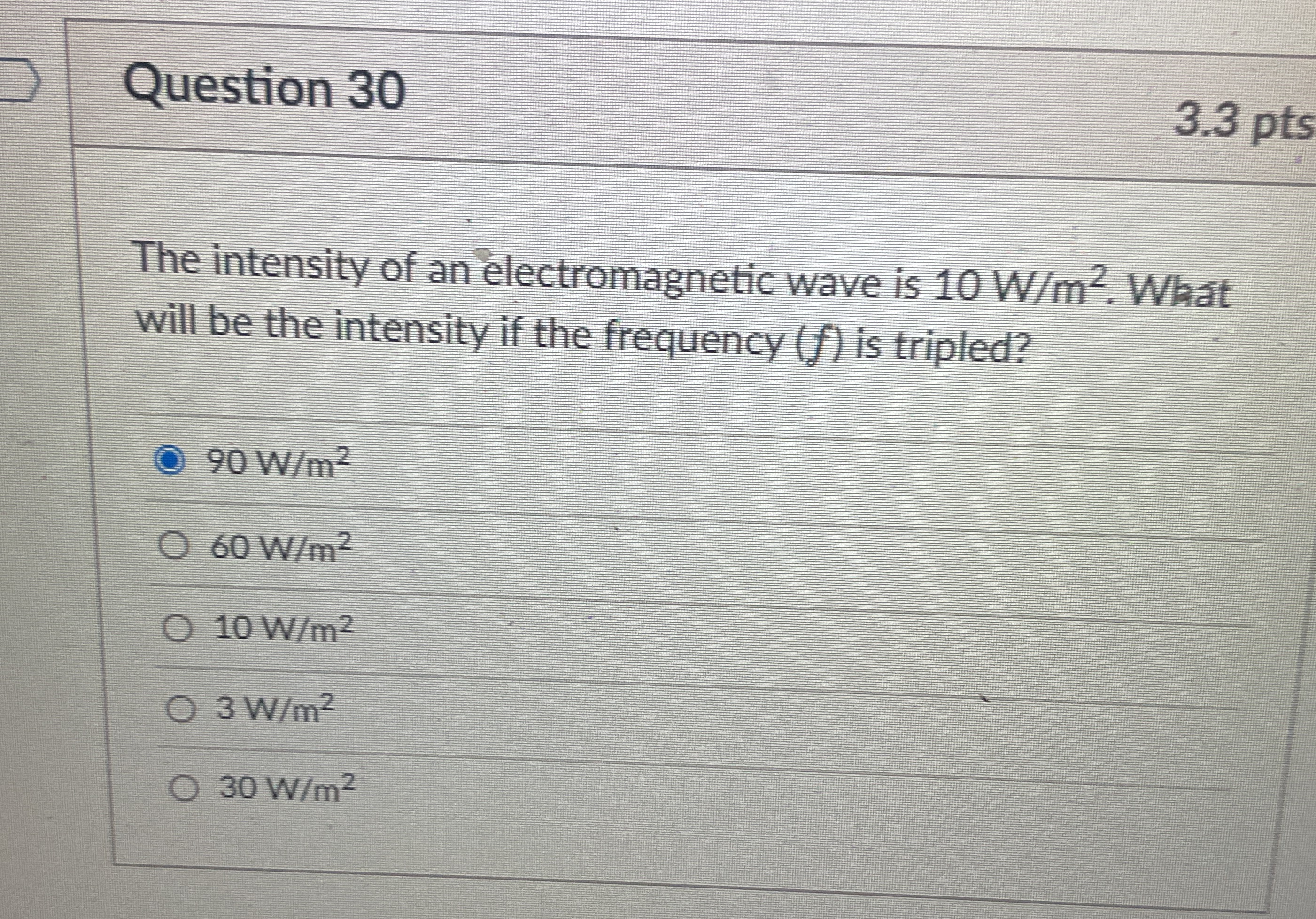 Question 3 0 3 . 3 pts The intensity of an