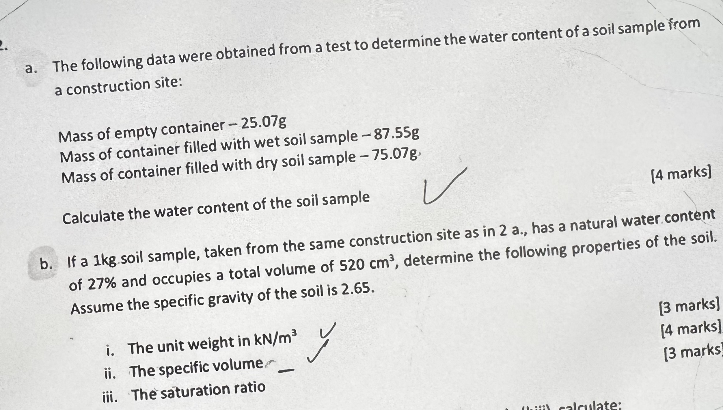 a . The following data were obtained from a test