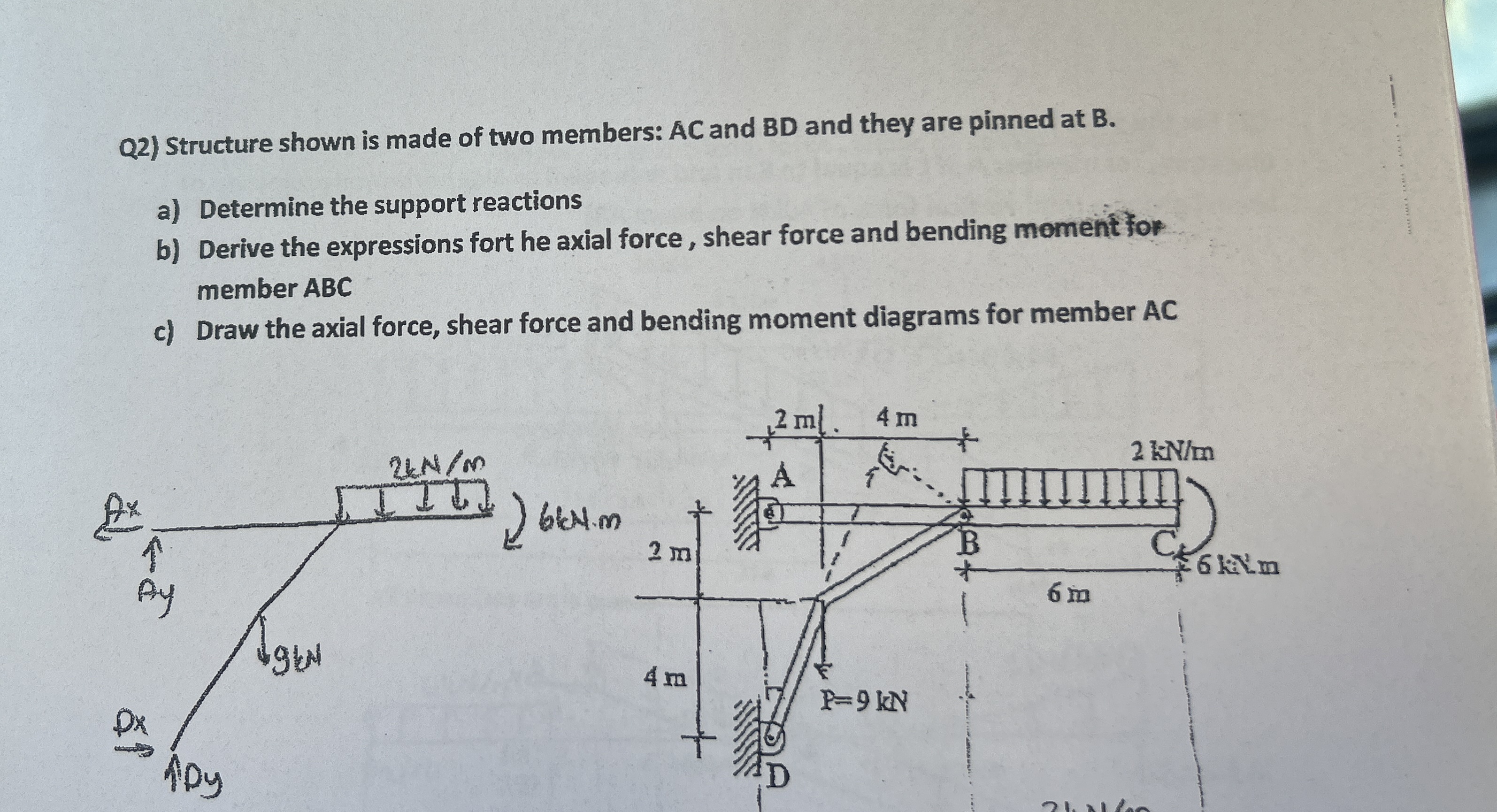 Q 2 ) Structure shown is made of two members: AC