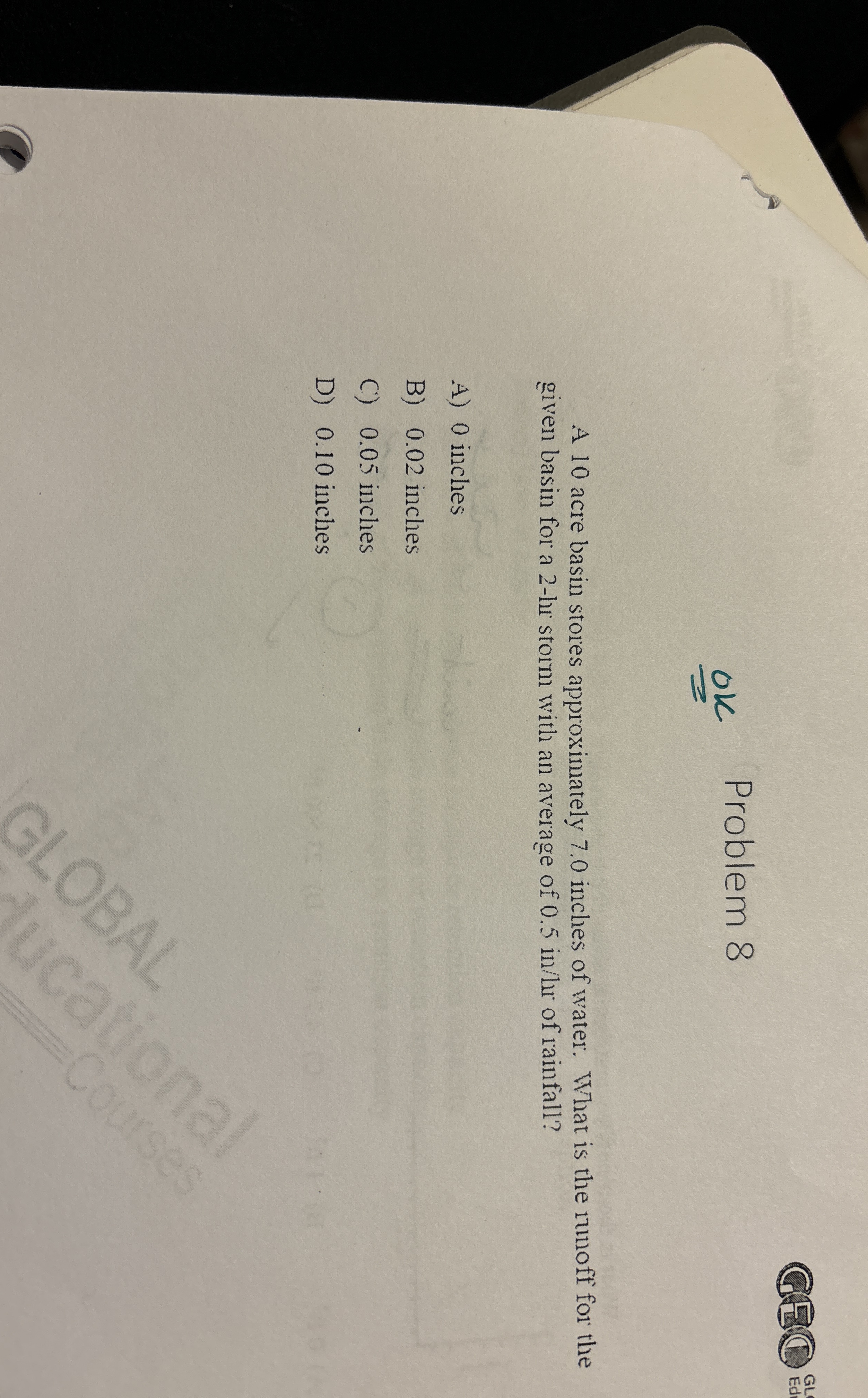 A 1 0 acre basin stores approximately 7 . 0