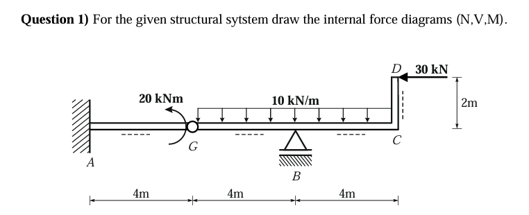 Question 1 ) For the given structural sytstem