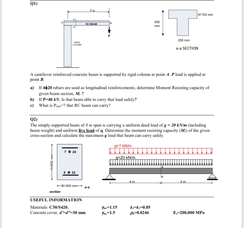 Q 1 ) A cantilever reinforced concrete beam is