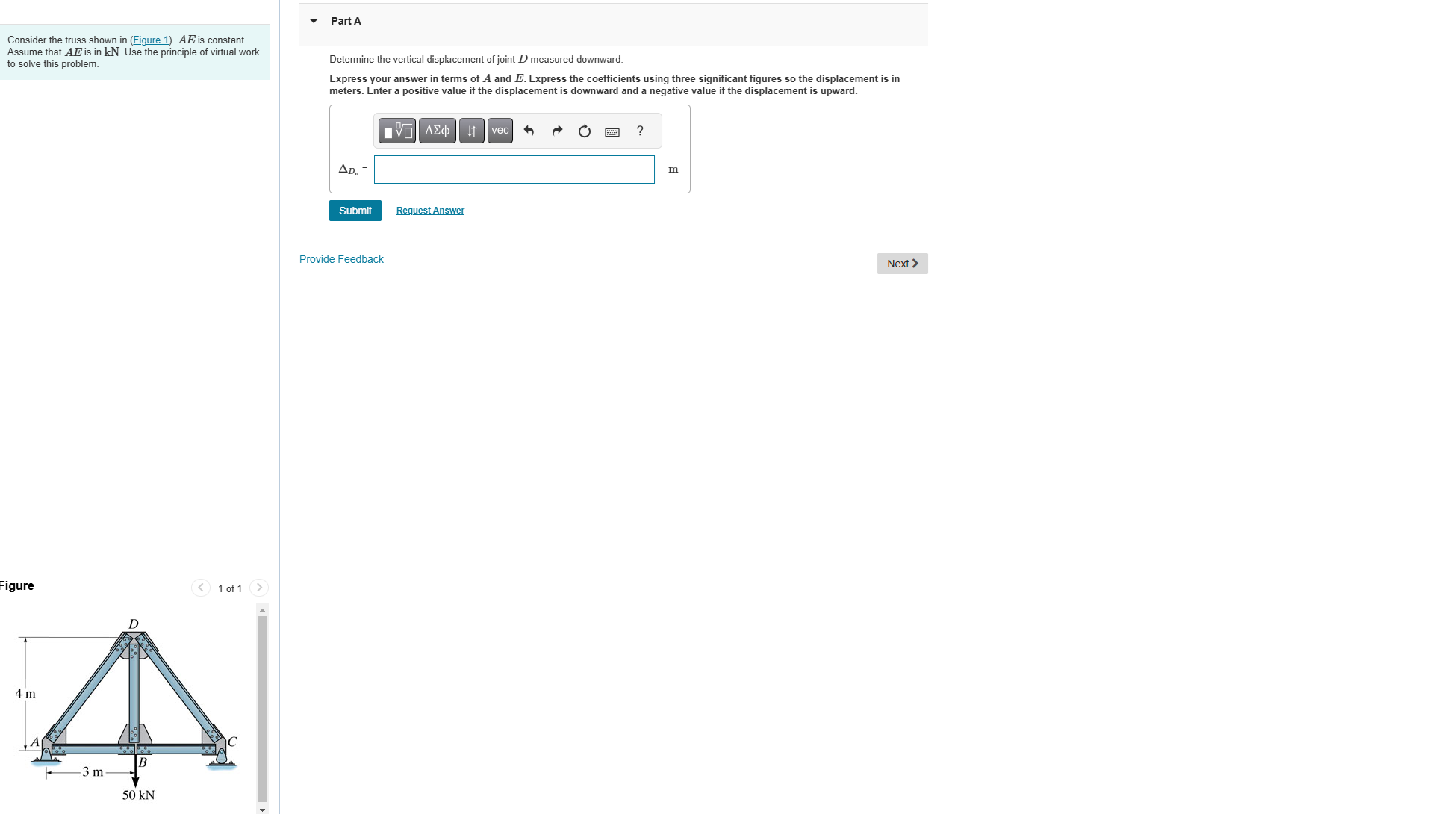 Consider the truss shown in ( Figure 1 ) . AE is