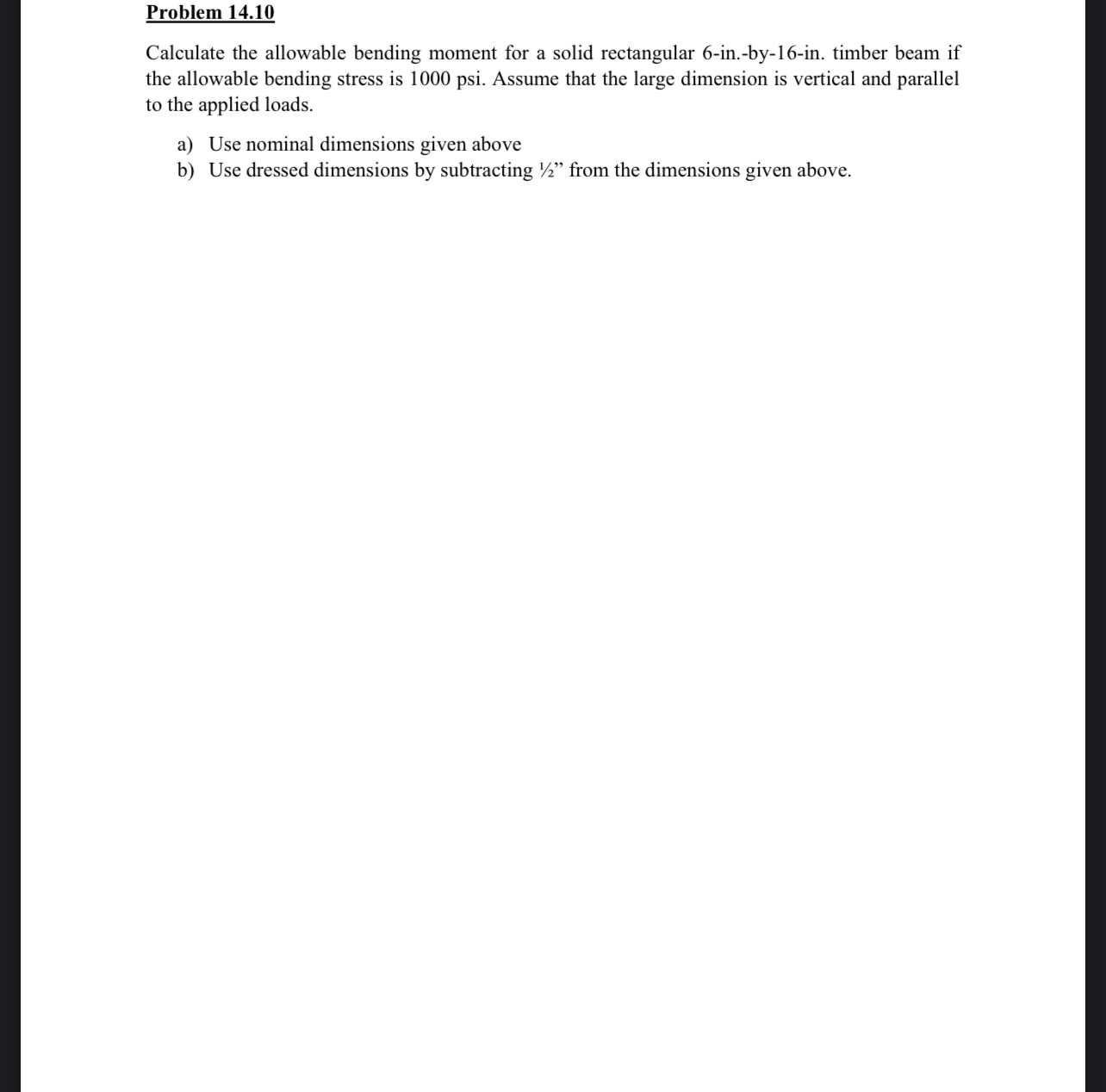 Problem 1 4 . 1 0 Calculate the allowable bending