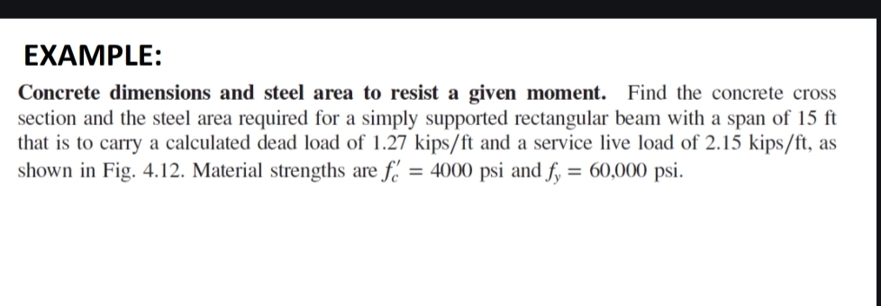 EXAMPLE: Concrete dimensions and steel area to