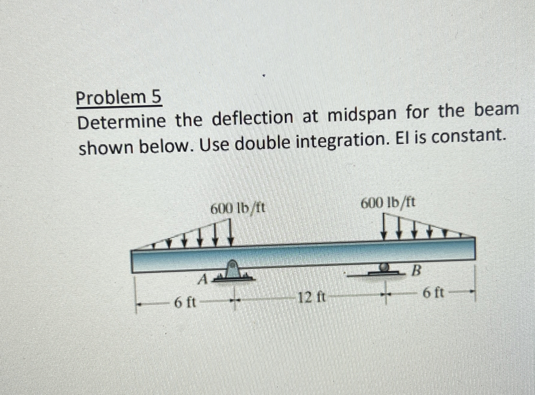 Problem 5 Determine the deflection at midspan for