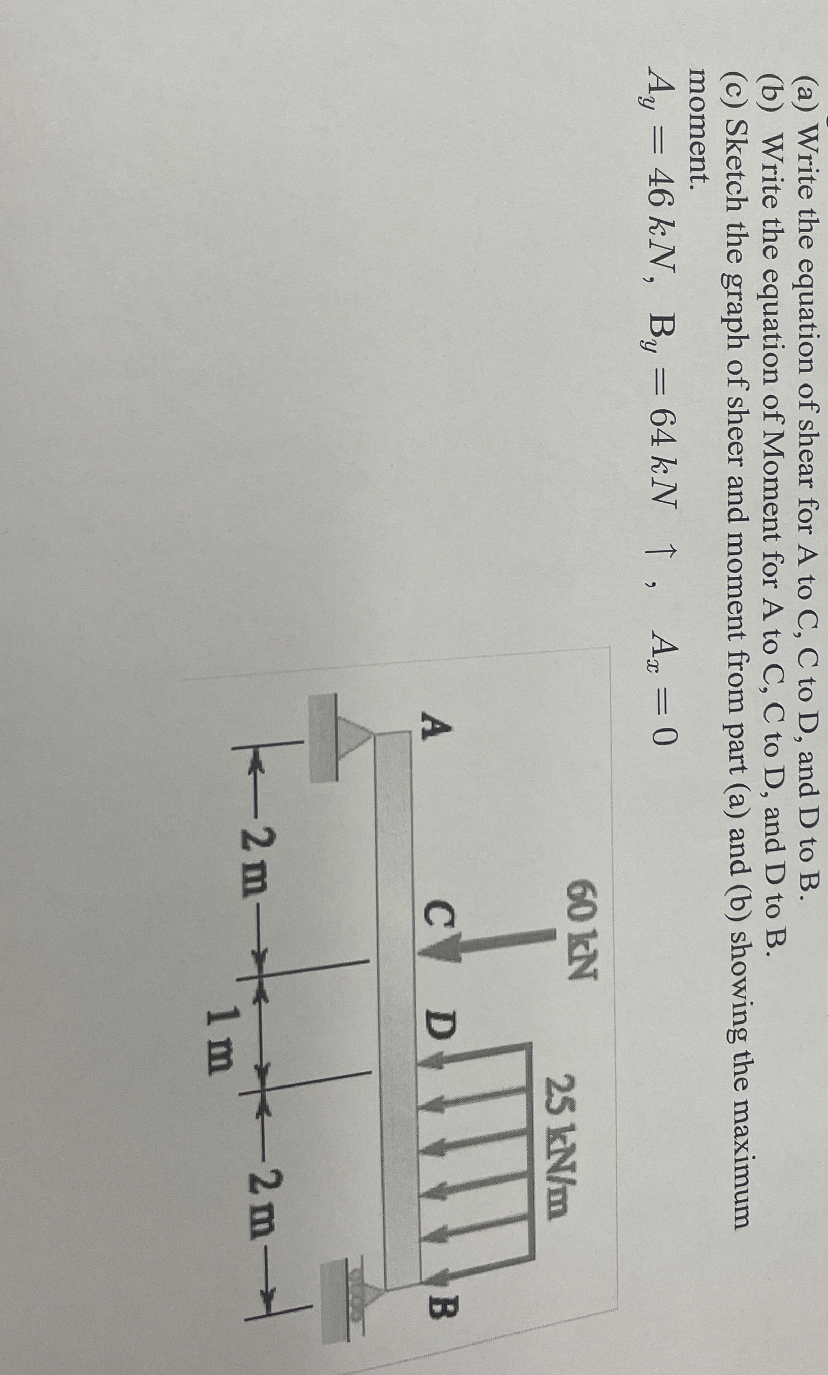 ( a ) Write the equation of shear for A to C , C