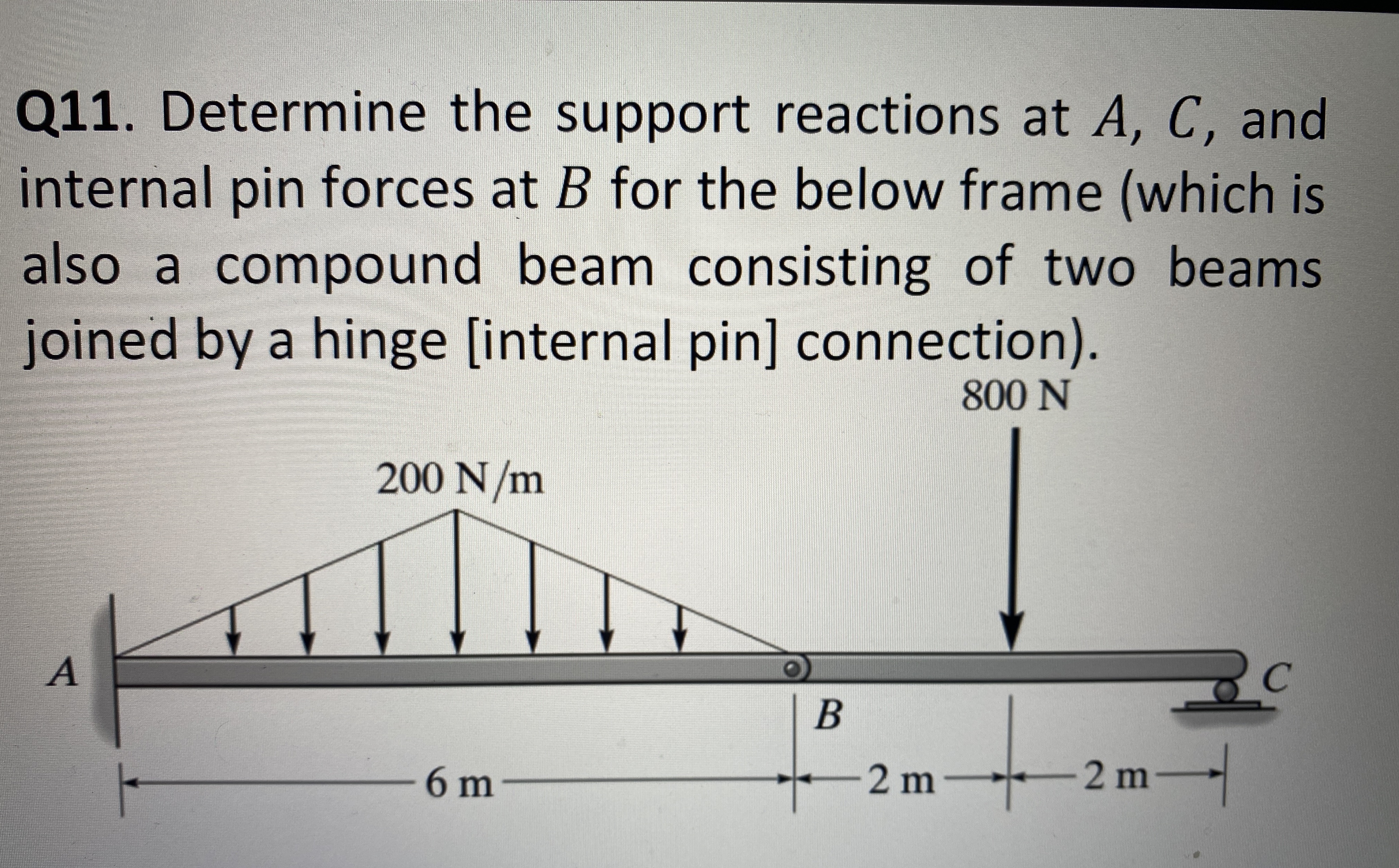 Q 1 1 . Determine the support reactions at A , C